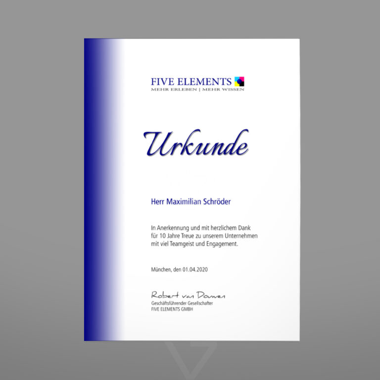 Urkunde Mitarbeiterjubiläum modern